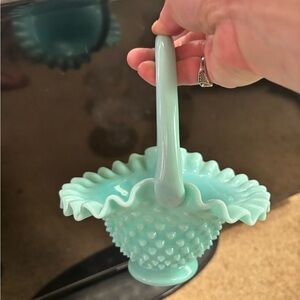 Fenton Mint Green Hobnail Glass Basket